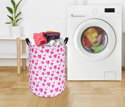 Round Love Heart Pattern Laundry Hamper Storage Basket Organizer Hamper