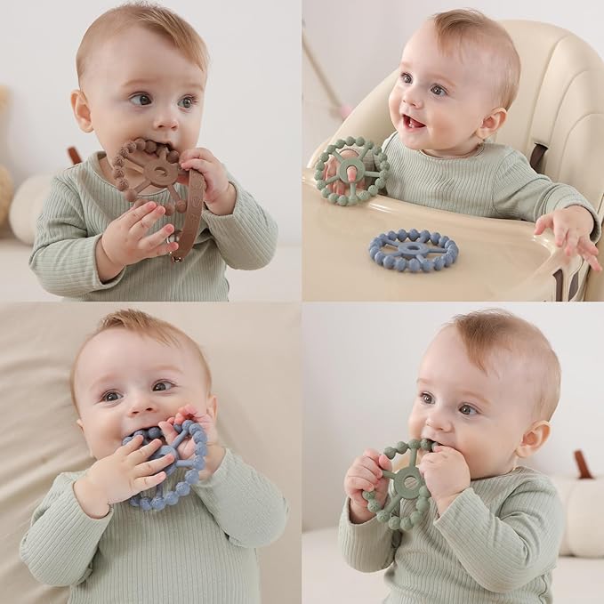 3 Pack Ring Teether, Silicone Teething Ring Toys for Babies 0-6 Months 6-12 Months 12-24 Months,
