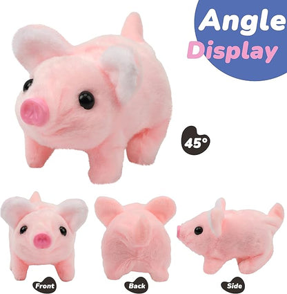 Hopearl Walking Piggy Pet Interactive Crawling Piglet Electronic Plush Toy Pig Oink Twitch Nose Wag Tail Animated Gifts for Toddlers Birthday, Pink 8''