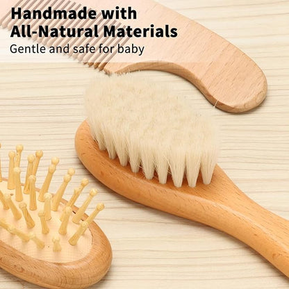 Goat Baby Hair Brush Set, Wooden Comb Massage Scalp Comb