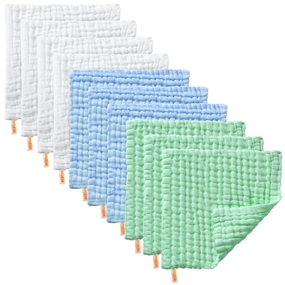 MUKIN Baby Washcloths - Natural Cotton Baby Wipes 10 Pack 12x12 inches
