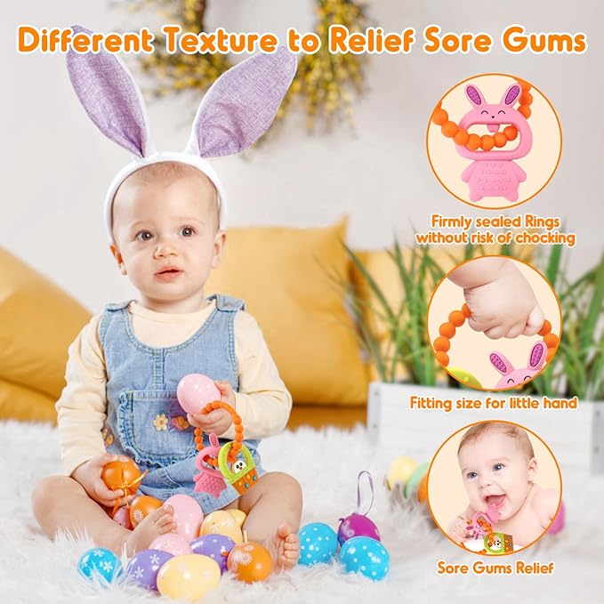 NPET Baby Easter Teething Toy, Cute Easter Basket Hen & 3-12 Months