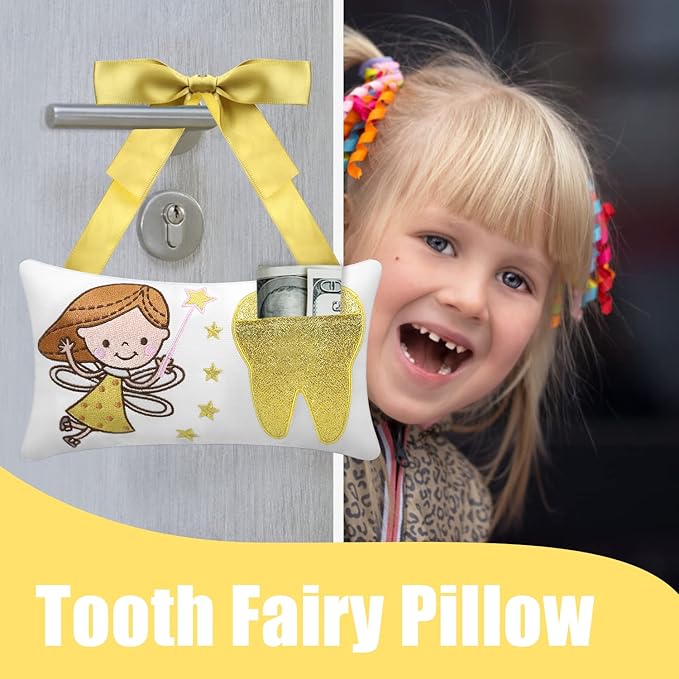 Tooth Fairy Pillow with Pocket for Girls and Boys Kids 8.6 x 4.8 inches