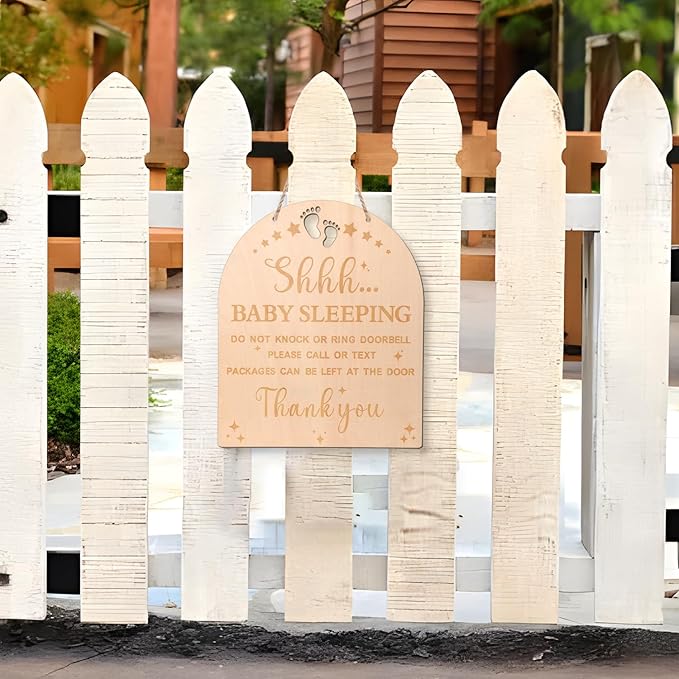 Baby Sleeping Sign for Front Door, 11.81x9.84" Do Not Knock
