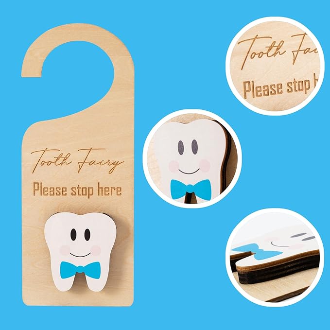 Wooden Tooth Fairy Door Hanger with Cute Money Holder Gift