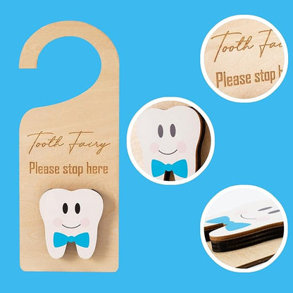 Wooden Tooth Fairy Door Hanger with Cute Money Holder Gift
