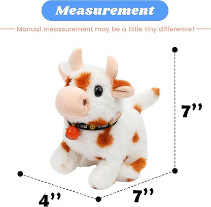 Hopearl Walking Cow Interactive Electronic Pet Plush Diary Cattle Toy with Sounds and Movements MOO Nodding Head Wag Tail Animated Gift for Toddlers Birthday, Brown 7''