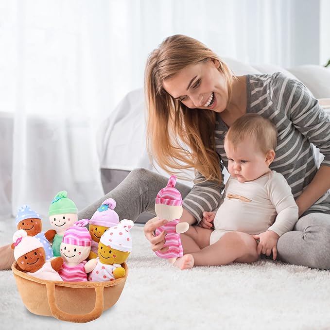 Basket Plush Baby Dolls Soft Multicultural Sensory Babies Toy Set 6 Piece