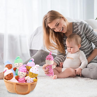 Basket Plush Baby Dolls Soft Multicultural Sensory Babies Toy Set 6 Piece