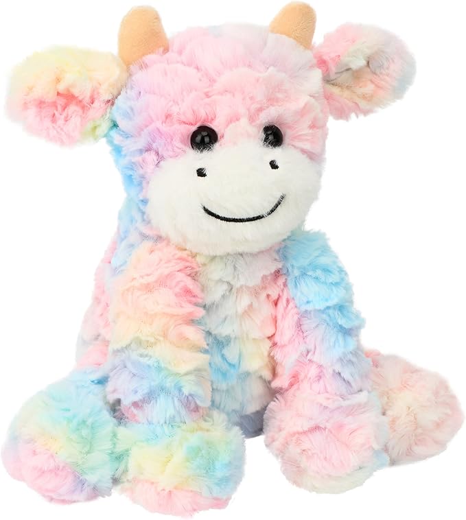 Hopearl Adorable Plush Cow Toy Colorful Floppy Dairy Cattle Soft Stuffed Animal Cute Birthday for Boys Girls Kids Toddlers, Rainbow 9''