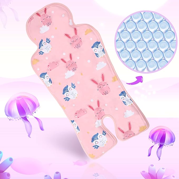 Qunclay 2 Pcs Gel Car Seat Cooler Pad for Baby Cooling Pad for Stroller Breathable Universal Car Cooler Mat Multifunctional Baby Stroller Seat Liner Cushion Chair(Rabbit, Seahorse)