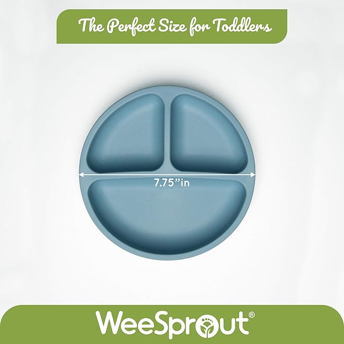 WeeSprout Suction Plates with Lids for Babies & Toddlers - 100% Silicone, Dinnerware Stays Put, Divided Design for Picky Eaters, Microwave & Dishwasher Friendly, 3 Pack