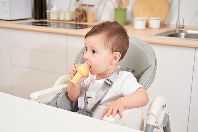 Smily Mia Baby Fruit Food Feeder & Freezer Teether Combo, Icy Bite Ice Cream Teether for Baby Cooling Relief 3 Month+,Purple