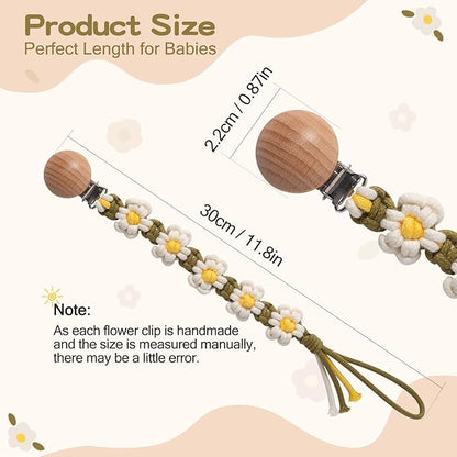Pacifier Clip for Boys Girls Floral Daisy Macrame Paci Clip