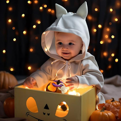 Silicone Teething Ring Toy, Halloween Baby Teether Toys with Rattles Pumpkin and Ghost 3-6-12 Months