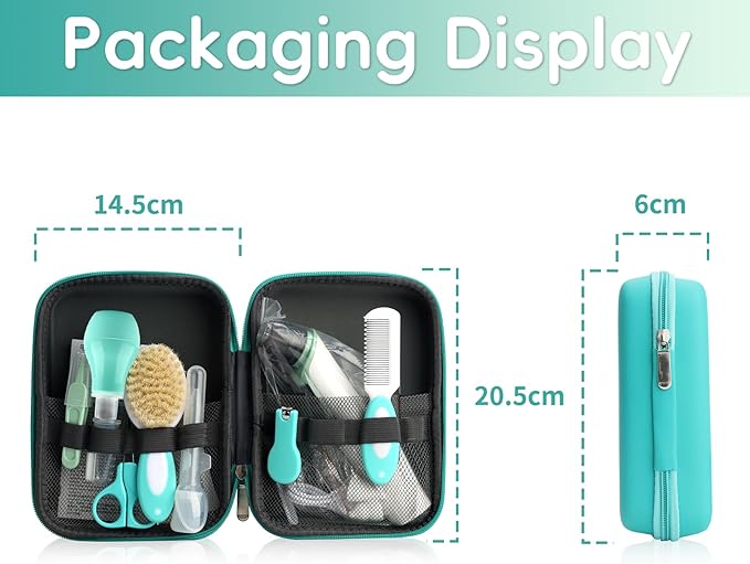Baby Grooming Kit, Infant Safety Care Set with Baby Nose Aspirator，Baby Hair Brush Comb Nail Clipper Nasal Aspirator,Baby Essentials Kit for Newborn Girls Boys (17 Pc Green Kit)