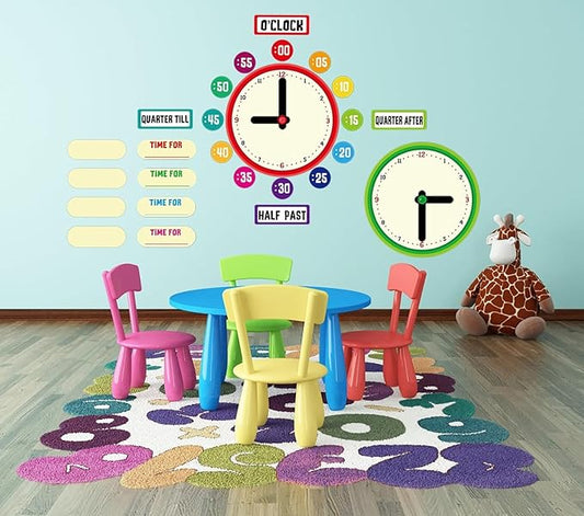 WhatSign 34Pcs Telling Time Bulletin Board Set Decoration Clock for Kids Learning to Tell Time Telling Time Teaching Practice Clock for Elementary Preschool Classroom Supplies Teachers Back to School