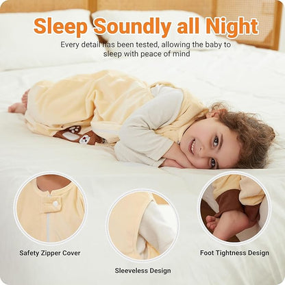 Infant Toddler Sleeping Bag, Baby Sleeping Sack Sleeveless 4 Season 1-3T, Bear