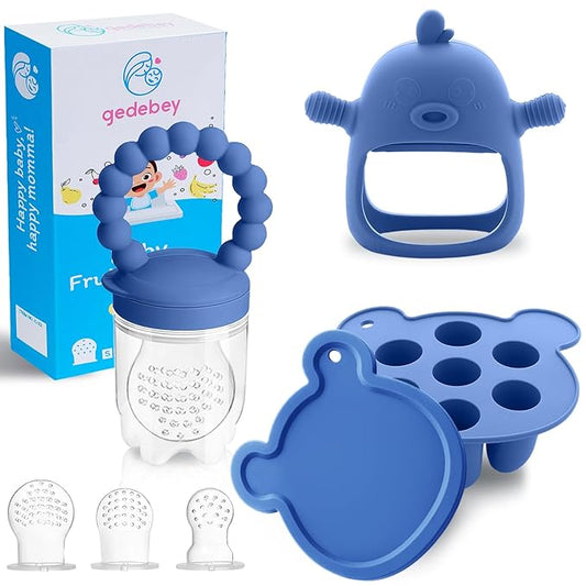 Baby Fruit Feeder Pacifier - 3 Pack | 1 Baby Food Feeder & 1 Baby Teether & 1 Baby Popsicle Molds