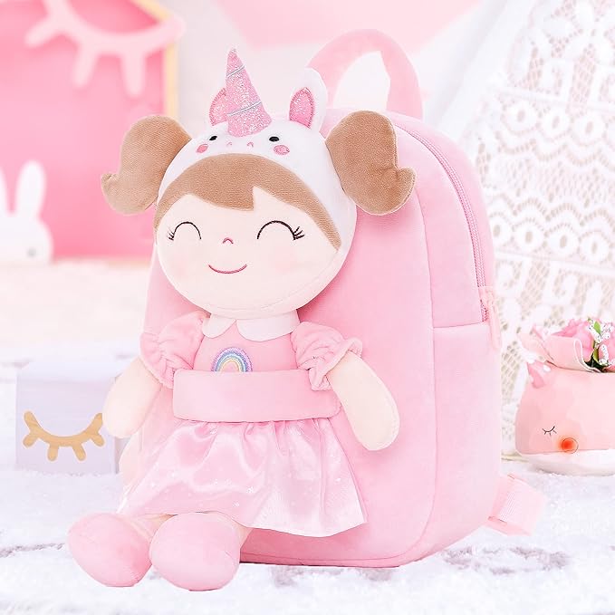 Gloveleya Toddler Backpack Kids Backpack soft unicorn Girl Doll Backpacks 9"