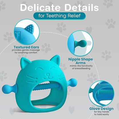 2 Pack, No Drop Silicone Teething Mitten 3-6 Months, 0-6 Months 3 Month