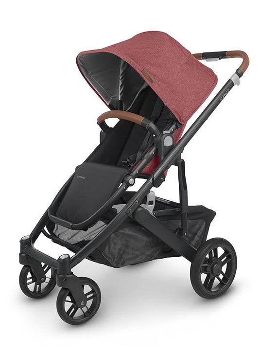 UPPAbaby Cruz V2 Stroller/Full-Featured Stroller with Travel System Capabilities/Toddler Seat, Bumper Bar, Bug Shield, Rain Shield Included/Lucy (Rosewood Mélange/Carbon Frame/Saddle Leather)