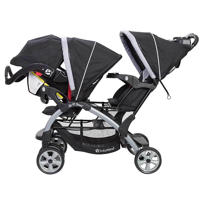Baby Trend Double Infant and Toddler Stroller w/ Harness and Basket, Sit N' Stand, Stormy