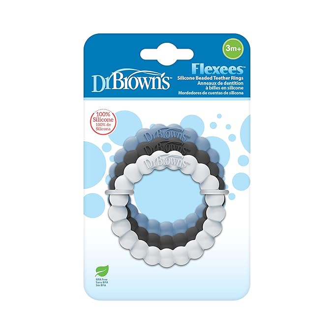 Dr. Brown's Flexees Beaded Teether Rings, 100% Silicone 3 Pack, 3m+