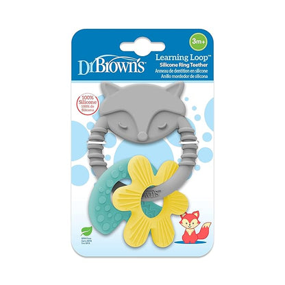 Dr. Brown's Learning Loop Fox, Baby Teether Ring with Multiple Shapes & Textures 100% Silicone, 3m+