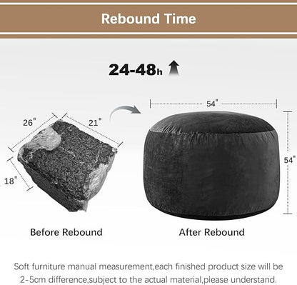 Bean Bag Chairs for Adults - Memory Foam Furniture BeanBag Chair - Kids/Teens Sofa with Soft Micro Fiber Cover - Round Fluffy Couch for Living Room Bedroom College Dorm - 5 ft, Carbon Black