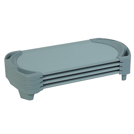 Children’s Factory SpaceLine Nap Cots, Kids Daycare and Preschool Sleeping Cot, Toddler Size, Set of 4, Teal Green