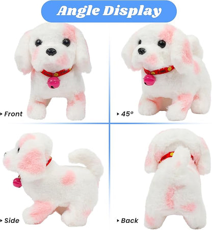 Hopearl Walking Point Dog Interactive Electronic Pet Plush Toy Puppy Woof and Moving Animated Nodding Head Gifts for Toddlers Birthday, Pink 7''