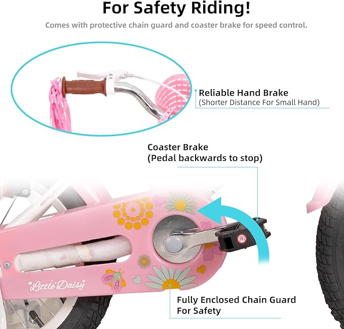 JOYSTAR Little Daisy Kids Bike for Girls Boys Ages 2-7 Years, 12 14 16 Inch Girls Bikes with Doll Bike Seat & Streamers