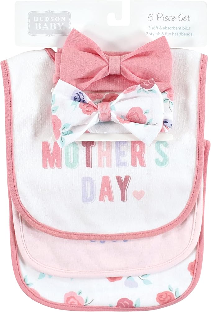 Hudson Baby Unisex BabyCotton Bib and Headband or Caps Set