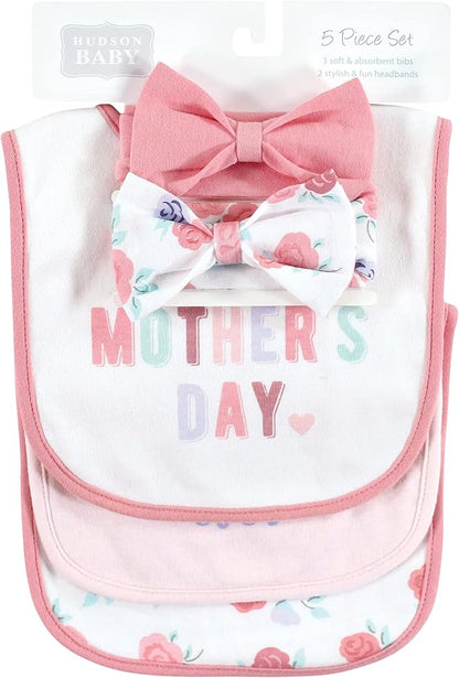 Hudson Baby Unisex BabyCotton Bib and Headband or Caps Set