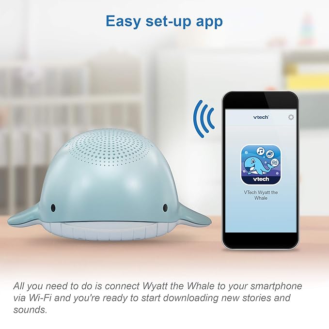 VTech Communications BC8312 Wyatt The Whale Storytelling Baby Sleep Soother with a White Noise Sound Machine Featuring; 10 Stories, 10 Ambient Sounds & 10 Calming Melodies with Glow-on-Ceiling