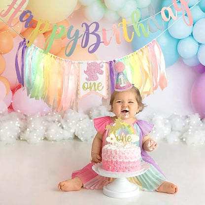 Rainbow 1st High Chair Banner Happy Birthday Banner 1st Birthday