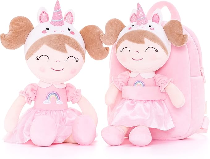 Gloveleya Toddler Backpack Kids Backpack soft unicorn Girl Doll Backpacks 9"