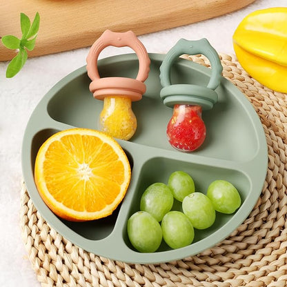 Baby Fruit Food Feeder Teether & Baby Food Freezer Tray Combo, Teething Popsicle Molds for Babies 4-6 12 Months
