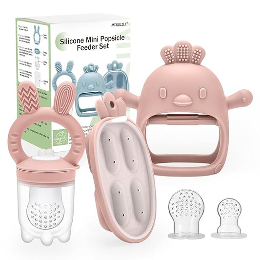 Baby Food Fruit Feeder & Mini Freezer Nibble Tray, Breastmilk Popsicle Molds for Baby Cooling Relief