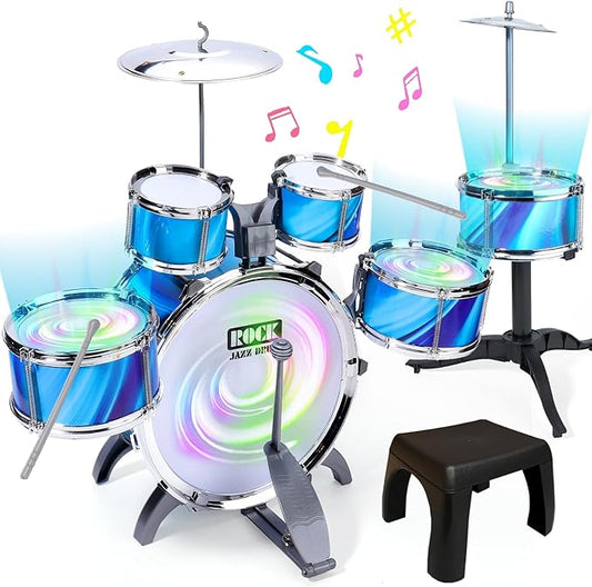 Kids Drum Set for Toddlers 1-3 with Upgraded Chair, Drum Set for Kids Age 3-5 4 Lights