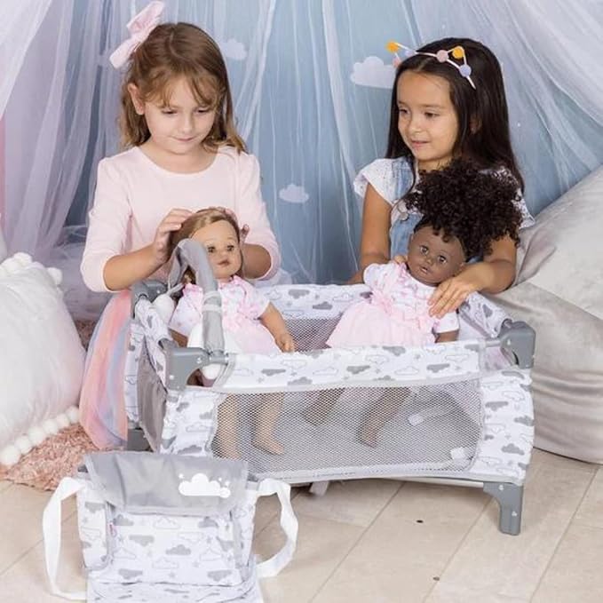 ADORA Baby Doll Crib/Bed/Playpen, Twinkle Stars Deluxe Pack N Play 7-Piece Set Fits Dolls up to 20 inches 3 Clouds 3+