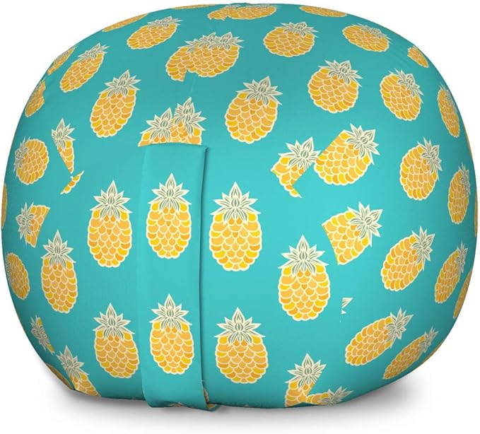 Lunarable Fruits Storage Toy Bag Chair, Pineapples Caribbean Tropical Hipster Nature Exotic Jungle Kitchen Print, Stuffed Animal Organizer Washable Bag, Large Size, Turquoise and Mustard