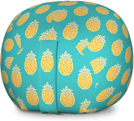 Lunarable Fruits Storage Toy Bag Chair, Pineapples Caribbean Tropical Hipster Nature Exotic Jungle Kitchen Print, Stuffed Animal Organizer Washable Bag, Large Size, Turquoise and Mustard