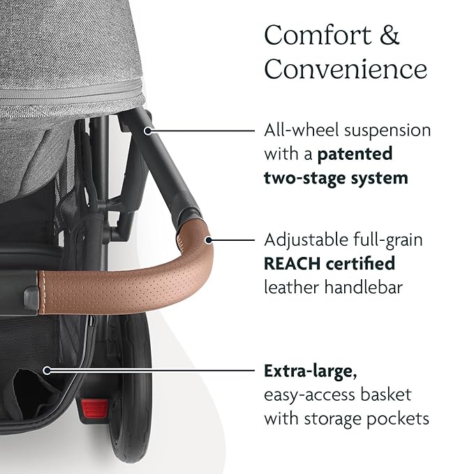 UPPAbaby Cruz V2 Stroller/Full-Featured Stroller with Travel System Capabilities/Toddler Seat, Bumper Bar, Bug Shield, Rain Shield Included/Greyson (Charcoal Mélange/Carbon Frame/Saddle Leather)