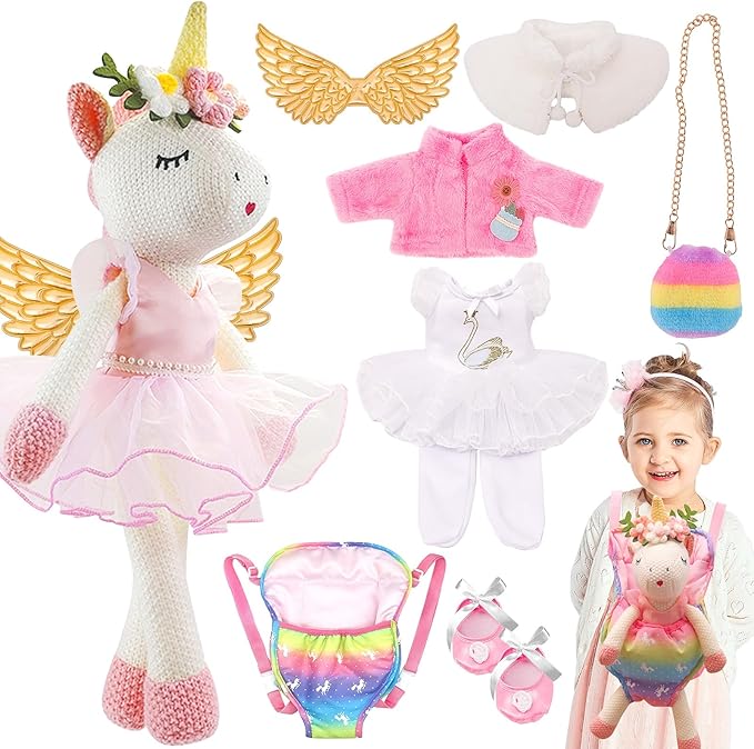 Unicorn Stuffed Animals Plush Ballerina Baby Doll with Doll Carrier 3 4 5 6