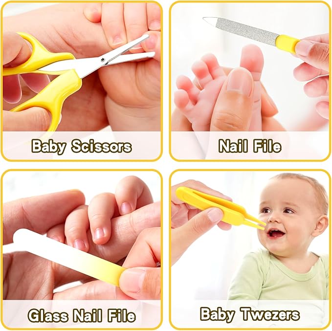 Baby Healthcare and Grooming Kit, Baby Safety Care Set, Baby Electric Nail Trimmer Set Newborn Nursery Health Care Set for Newborn Infant Toddlers Baby Boys Girls Kids (Yellow-18 Kits)