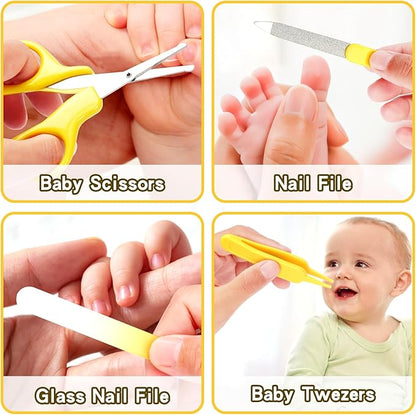 Baby Healthcare and Grooming Kit, Baby Safety Care Set, Baby Electric Nail Trimmer Set Newborn Nursery Health Care Set for Newborn Infant Toddlers Baby Boys Girls Kids (Yellow-18 Kits)