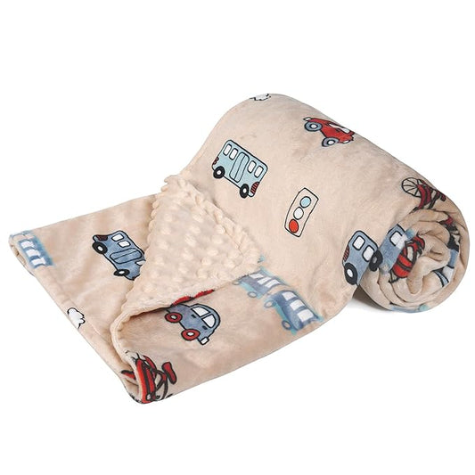 DaysU Silky Micro Soft Plush Baby Blankets for Boys with Print Car Pattern and Soothing Raised Dots, Double Layer Bed Throws for Baby Crib 30x40 Inches