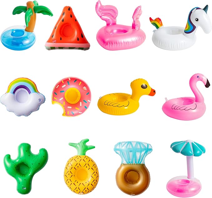 JAPBOR 12Pack Girl Dolls Swim Accessories, Swimming Pool Floaties Inflatable Drink Holder Set
